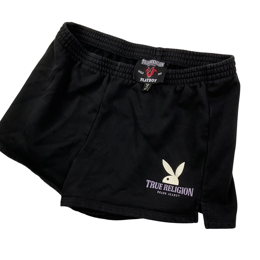 True Religion x Playboy Bunny Shorts Collaboration Fleece Sweats Women Sz M RARE